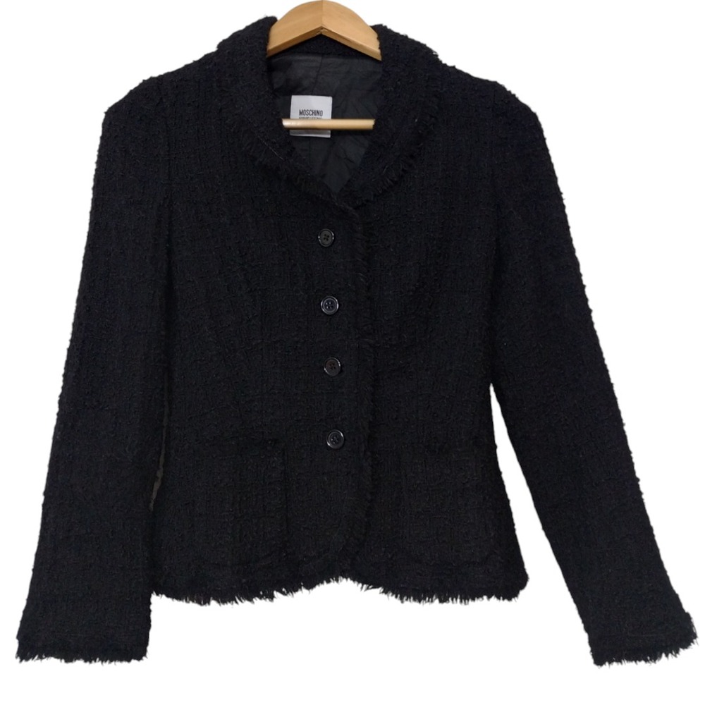 MOSCHINO Cheap And Chic Virgin Wool Tweed Blazer Jacket Frayed Lined Women's 4